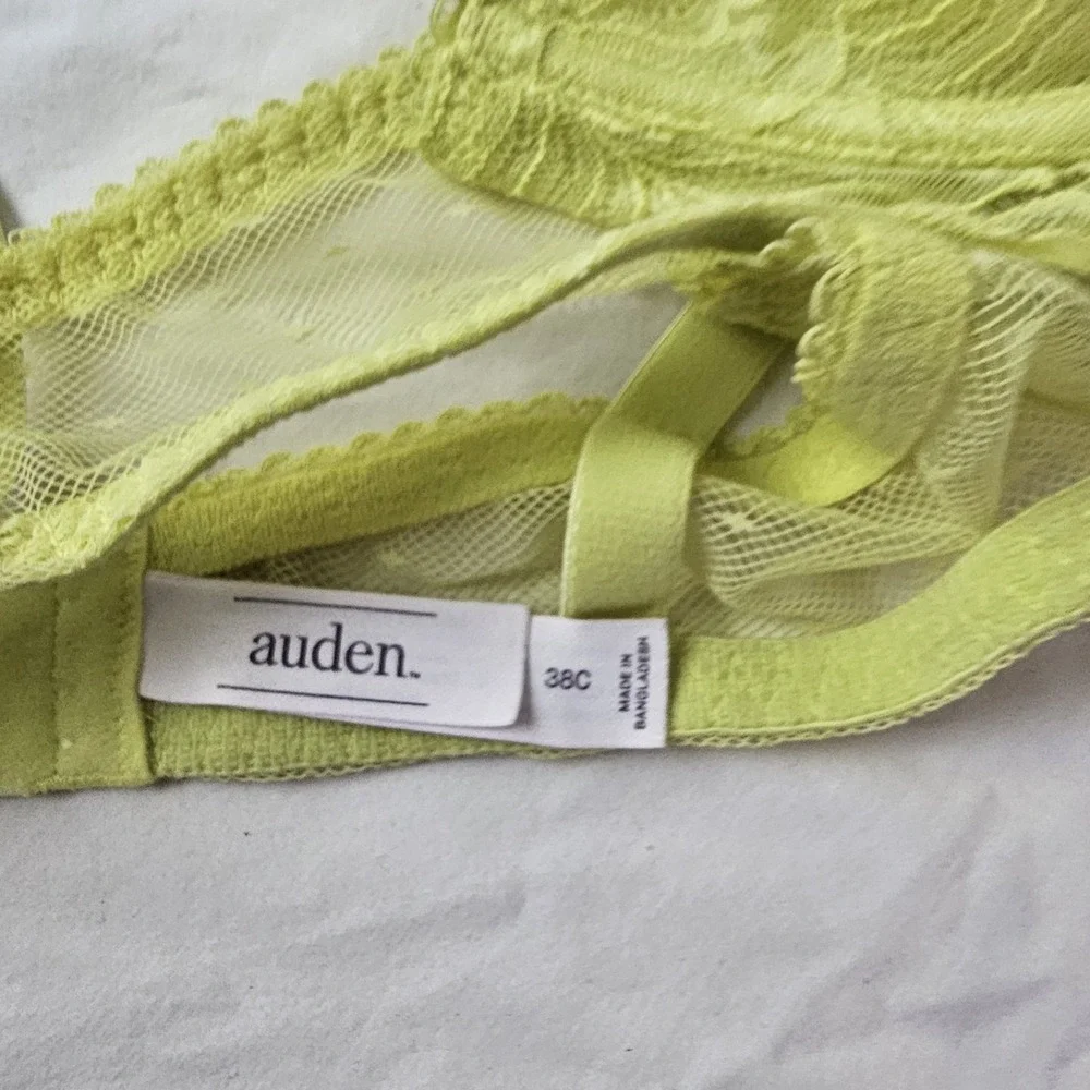 Auden Balconette Coverage Unlined Underwire Bra Lace Women's Size 38C Lime Green